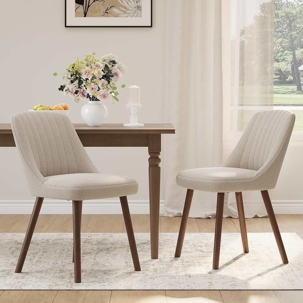 MALOL Upholstered Dining Chairs Set of 2, Modern Fabric Kitchen Chairs with Back, Wood Legs for Kitchen Dining Room Restaurant, Camel