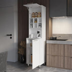 White Kitchen Pantry with Pneumatic Door and Open Storage