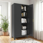 RYH Metal Pantry Cabinet with Doors & 3/4 Shelves, Kitchen Storage Cabinet, Large White Utility Cupboard for Kitchen, Dining Room, Office, Living Room (Black, 70.87" H×31.5" W×15.7" D)