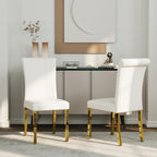ACEDÉCOR Modern Dining Chairs Set of 2, White Leather Dining Room Chairs with Gold Stainless Steel Legs, Upholstered Chairs with High Back and Metal Legs for Kitchen/Living Room/Restaurant
