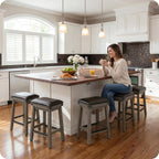 DTY Indoor Living Cortez Bonded Leather Stool, Weathered Gray Finish, 24" Counter Height, Black Leather Seat, Set of 2