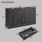 IFGET Fluted Buffet Cabinet with Storage, Sideboard Cabinet with Adjustable Shelves, Wood Rustic Coffee Bar with 2 Drawer and 4 Doors, Wine Bar for Kitchen, and Living Room, Dark Gery