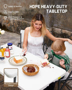 FanttikOutdoor Folding Table 4 Foot Quick Adjust Portable Plastic 4 Heights | Effortless Adjustable Height Small Card Table, Fixing Lock, Indoor Outdoor Use for Party Camping, 1 Pack White Zeta X4 Pro