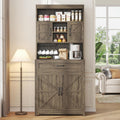 kepptory 69" Farmhouse Pantry Cabinet with Large Drawer, Tall Kitchen Pantry Storage Cabinet with Microwave Stand, Cup Holder and Adjustable Shelf, Kitchen Hutch for Dining Room (Grey)