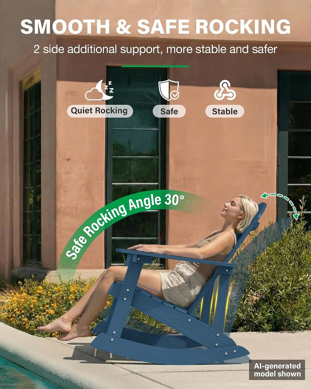 YEFU Outdoor Rocking Chair Set of 2,Adirondack Rocking Chair,Patio Rocker Chair with Wide Back,Oversized Rocker Chair Look Like Real Wood, for Lawn, Porch, Backyard, Indoor and Garden(Navy Blue)