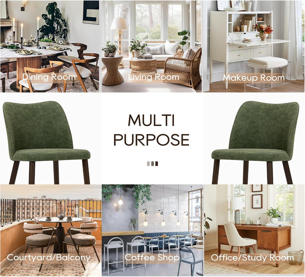 COLAMY Upholstered Dining Chairs Set of 6, Modern PU Leather Dining Room Kitchen Side Chair with Padded Seat and Wood Legs Restaurant/Cafe, Green