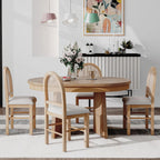 LUMISOL 5-Piece Round Dining Table Set for 4, Extendable Kitchen Table Set with 4 Upholstered Chairs, Kitchen Table and Chairs Set for Dining Room, Kitchen, Natural Wood Wash
