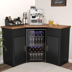 GDLF Corner Coffee Bar with Fridge Space, L Shaped Liquor Cabinet,Black | L-Shaped Countertop, Wine Glass Rack, Adjustable Shelves, Drawer Storage, Power Outlet, Coffee Station for Home & Kitchen