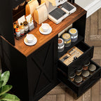 71‘’Kitchen Pantry Storage Cabinet with LED Lights and Power Outlet, Tall Farmhouse Kitchen Hutch with Microwave Stand,Globet Hooks and Adjustable Shelf for Dining Living Room,Black