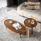 Nesting Coffee Table Set of 2-Mid Century Modern Guitar Pick Stacking Tables with Solid Wood Legs-Waterproof Circle Center Table for Living Room Bedroom Balcony