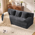 78.7IN Convertible Folding Sofa Bed, 3 Seater Sleeper Sofa Couch | No Assembly Required, Corduroy, Freestanding, Couches Bed with Zippered Pillows for Living Room, Bedroom, Apartment, Gray