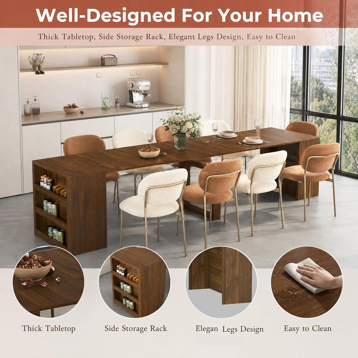 27.5"/122.8" Extendable Dining Table, Kitchen Dining Room Table with MDF Wooden, Multifunctional Expandable Console Table for Entryway for Living Room Dining Room (No Chairs)