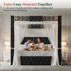 Jocisland King Canopy Bed Frame Velvet Upholstered Headboard, Black