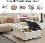 Redlife 35 Inch Large Square Storage Ottoman, Coffee Table Ottoman, Linen | Lift Top Ottomans Bench Square Footrest Oversized Upholstered Coffee Table for Living Room Bedroom (Beige)