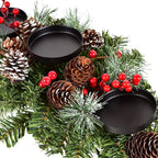 20 Inch Christmas Candle Holder Centerpiece with 3 Candle Holders, Pine Cones, Red Berry Table Accent for Festival Home Decoration