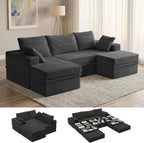 107'' Modular Sectional Sofa, Deep Seat Couch with Storage | Oversized High-Back for Living Room & RV | With Ottoman | High Density Foam & Corduroy | Tool-Free Assembly | Cozy Dark Gray