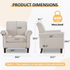 PrimeZone Comfy Accent Chairs Set of 2, Mid-Century Modern Arm Chair, Beige | Soft Cushion, Rolled Armrest, Elegant Nailhead Trim, Sturdy Wood Frame, Ideal for Living Room, Bedroom & Waiting Areas