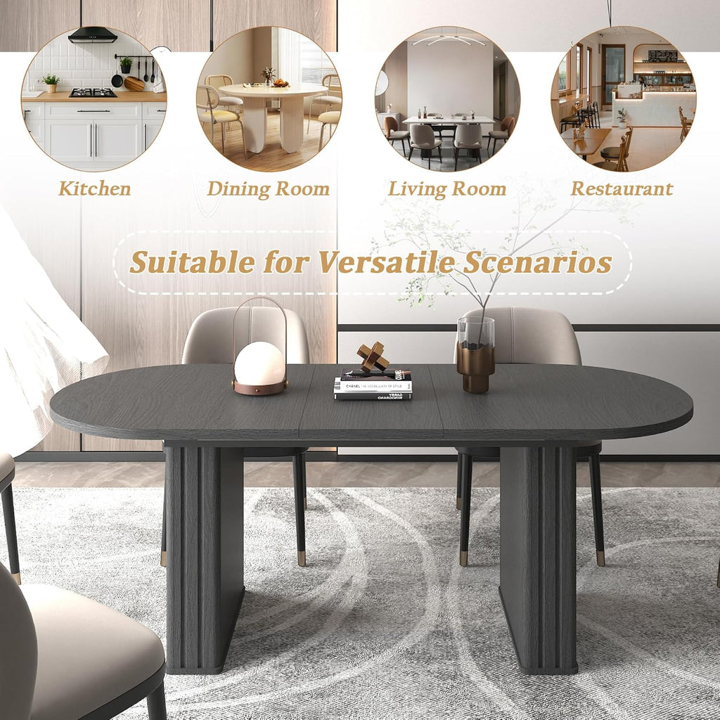 Extendable Dining Table Set of 4, Black Oval Dining Room Table & 4 Black Velvet Dining Chairs with Wood Leg, 62.99"-78.74" Kitchen Table and Chairs Set, Modern 5 Piece Dining Set