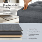 Storage Ottoman, Upgraded 17" High Foot Stools Ottoman for Dorm, Dark Gray | Folding Linen Foot Rest with Thicker Foam Padded Seat. Small Ottoman for Living Room with Side Pocket & Handles, 17x13x17in