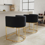RIVOVA Black Velvet Bar Stools Set of 2, 24" Contemporary Upholstered Fabric Counter Height Barstools Kitchen Counter Island Stools with Golden Metal Base