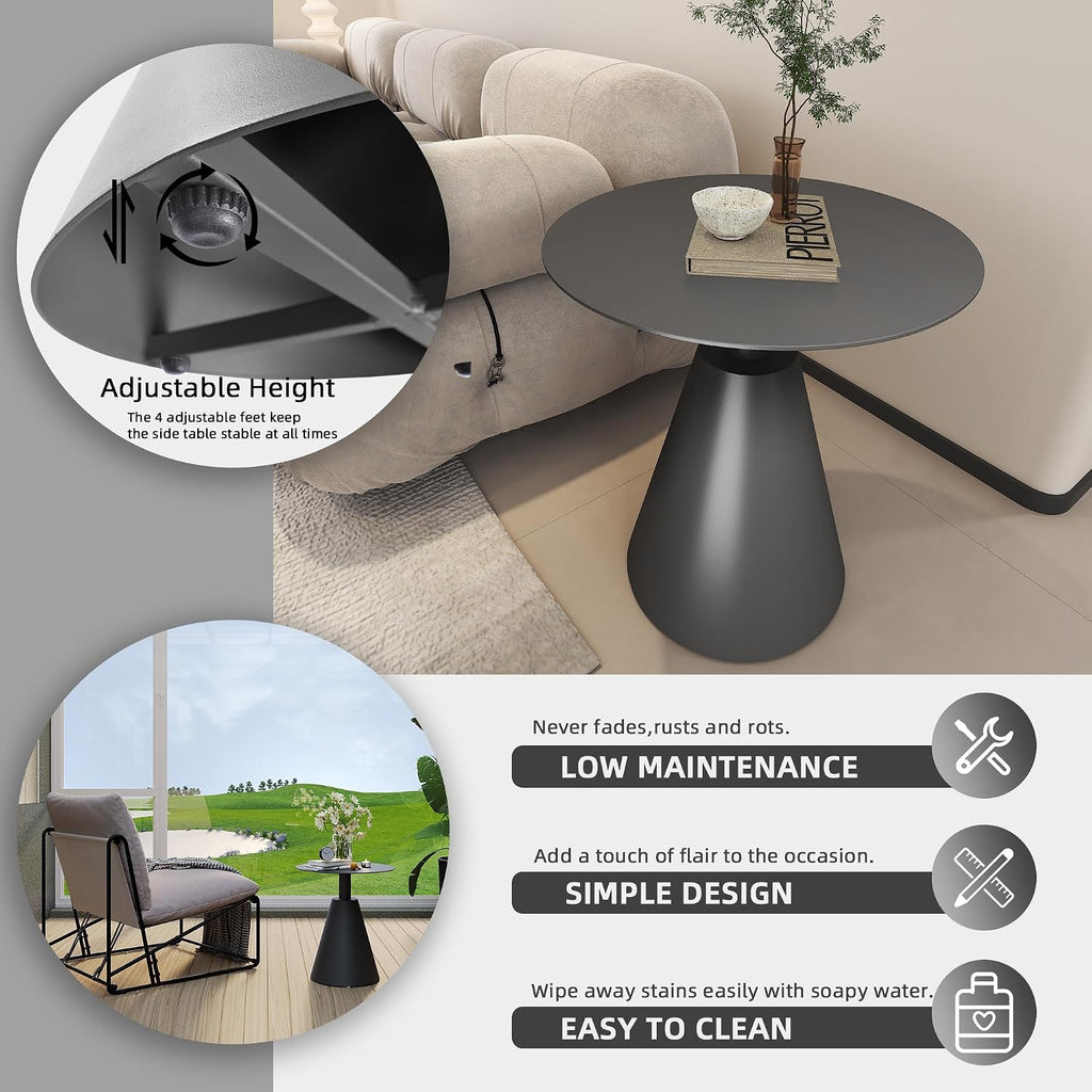 TWT Outdoor Round Side Table Pedestal Table Coffee End Table for Living Room,Bedroom and Small Spaces,Modern Nightstand Home Decor Metal Bedside Nightstand with Aluminum Base,19.5 in x 21.7 in (Grey)