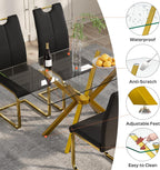 5-Piece 47" Dining Table with 4 PU Leather Chairs, Modern Dining Table Set for 4, Rectangle Kitchen Table with Golden Metal Legs for Dining Room, Kitchen(Black)