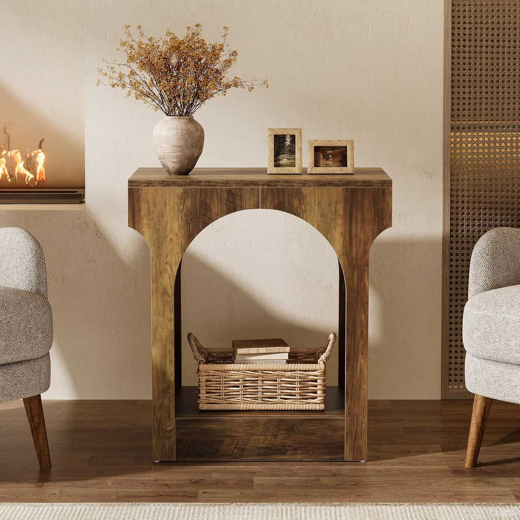 Tribesigns Wood End Table Set of 2, Side Table with Storage Space for Living Room, Narrow Nightstand for Bedroom, Rustic Brown