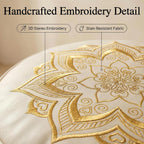 Round Pouf Cover, Premium Leather Ottoman Cover 19in / 48cm, Unstuffed Floor Pouf with Handcrafted Embroidery, Boho Footrest for Living Room, Meditation Cushion, Home Decor (Cream Beige)