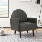 Modern Upholstered Single Sofa Chair，PU Leather Armchair Vanity Chair Shell Back Accent Chair with High Resilience Foam Cushion, Spacious Seating Reading Chair for Living Room Bedroom (Sage Green)
