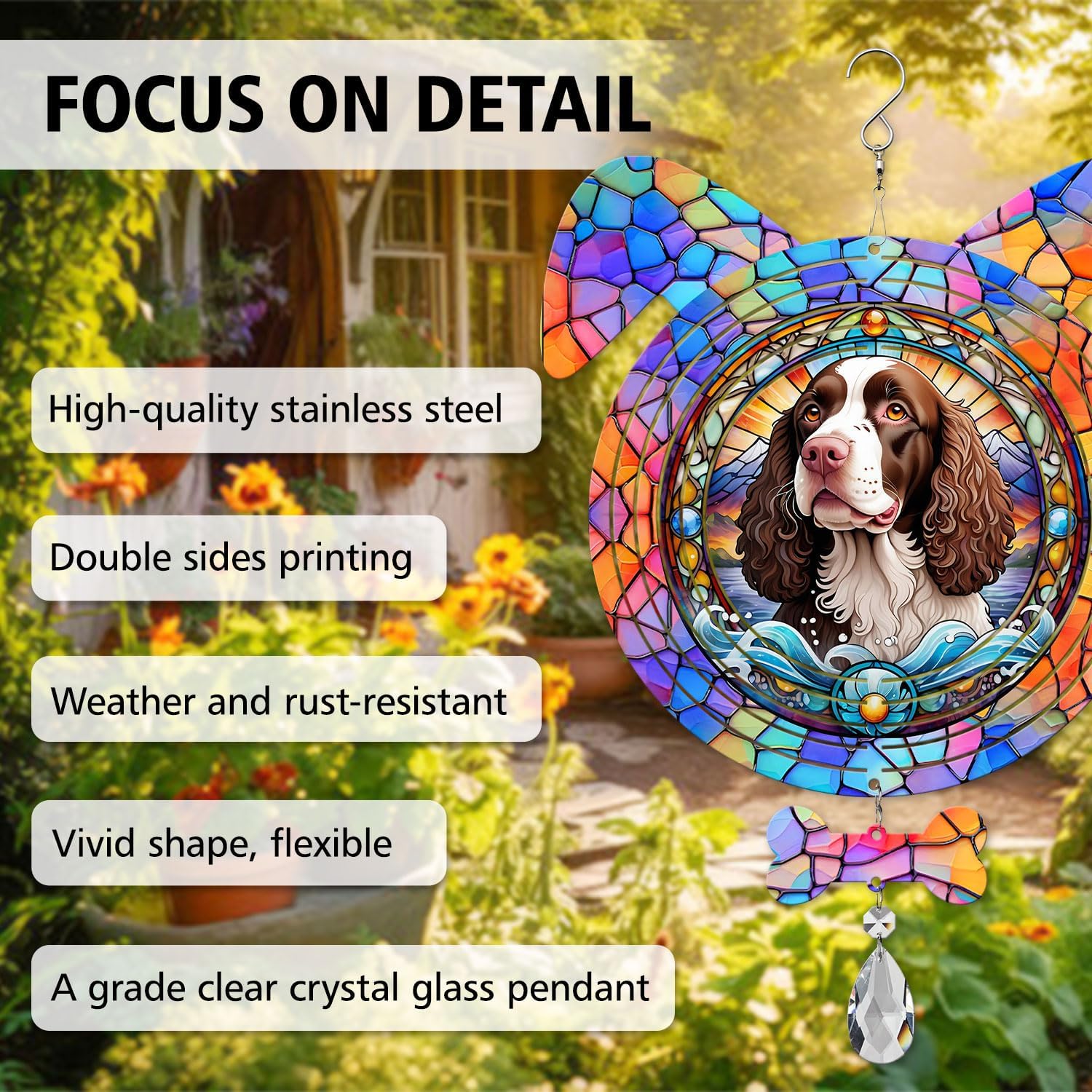 American Water Spaniel Dog Ears Wind Spinner, American Water Spaniel Wind Spinner Hanging for Yard and Garden