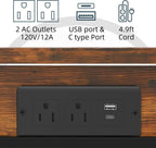Adjustable Height Couch Table with USB-C Charging Station & Pocket Storage – Compact Couch Stand with Hooks & Wheels for Small Spaces & Living Room, Adjustable C Table (Rustic Brown)