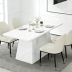 63" White Dining Table for 4-6 People, Modern Faux Marble Wooden Table with Sturdy Base for Dining Room