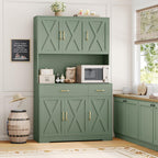 HOSTACK 71"H Kitchen Pantry Storage Cabinet, Farmhouse Hutch Cabinet, Green | Space-Saving Pantry Cabinet with Charging Station & 2 Large Drawers & Adjustable Shelves, Tall Kitchen Hutch, Dining Room