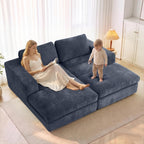 Oversized Double Chaise Lounge Chair, Cloud Sofa Bed, Blue | 59" Deep Seat Couch, Modular Oversized Loveseat, Soft Cloud Sofa, 4 Pillows, 10" Wider Armrests, Chaise Lounge Chair Indoor