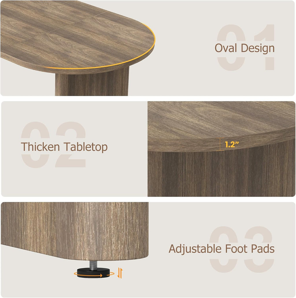 Oval Dining Table for 4-6 People, 63" Modern Kitchen Table with Thick Sturdy Wooden Base, Easy to Clean Wood Grain Finish for Dining Room Living Room Office, Pear Wood Original