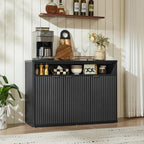 LEYAOYAO Fluted Buffet Cabinet with Storage, 45" Wide Wood Sideboard Credenza with 3 Doors & Open Storage Shelf, Modern Kitchen Console Accent Cabinets, Coffee Bar Table for Dining Room, Black Oak