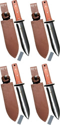 Garden Guru Hori Hori Garden Knife Supreme Set for Weeding, Digging, Pruning, and Cultivating - Stainless Steel Full Tang Blade | Marks for Measuring Planting Depth | Premium Leather Sheath (4 Pack)