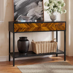 Bme Vivian Console Table with 2 Drawers, Solid Acacia Wood Entryway Table, Rustic Golden Brown Mid Century Modern Sofa Table with Storage, Solid Wood Hallway Table for Living Room or Foyer