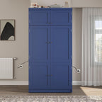 LUMISOL Tall Kitchen Pantry Cabinet with Drawers, 80.1" Freestanding Cupboard Storage Cabinet with Adjustable Shelves and Door Shelves, Kitchen Hutch with 2 Power Outlets for Dining Room, Blue