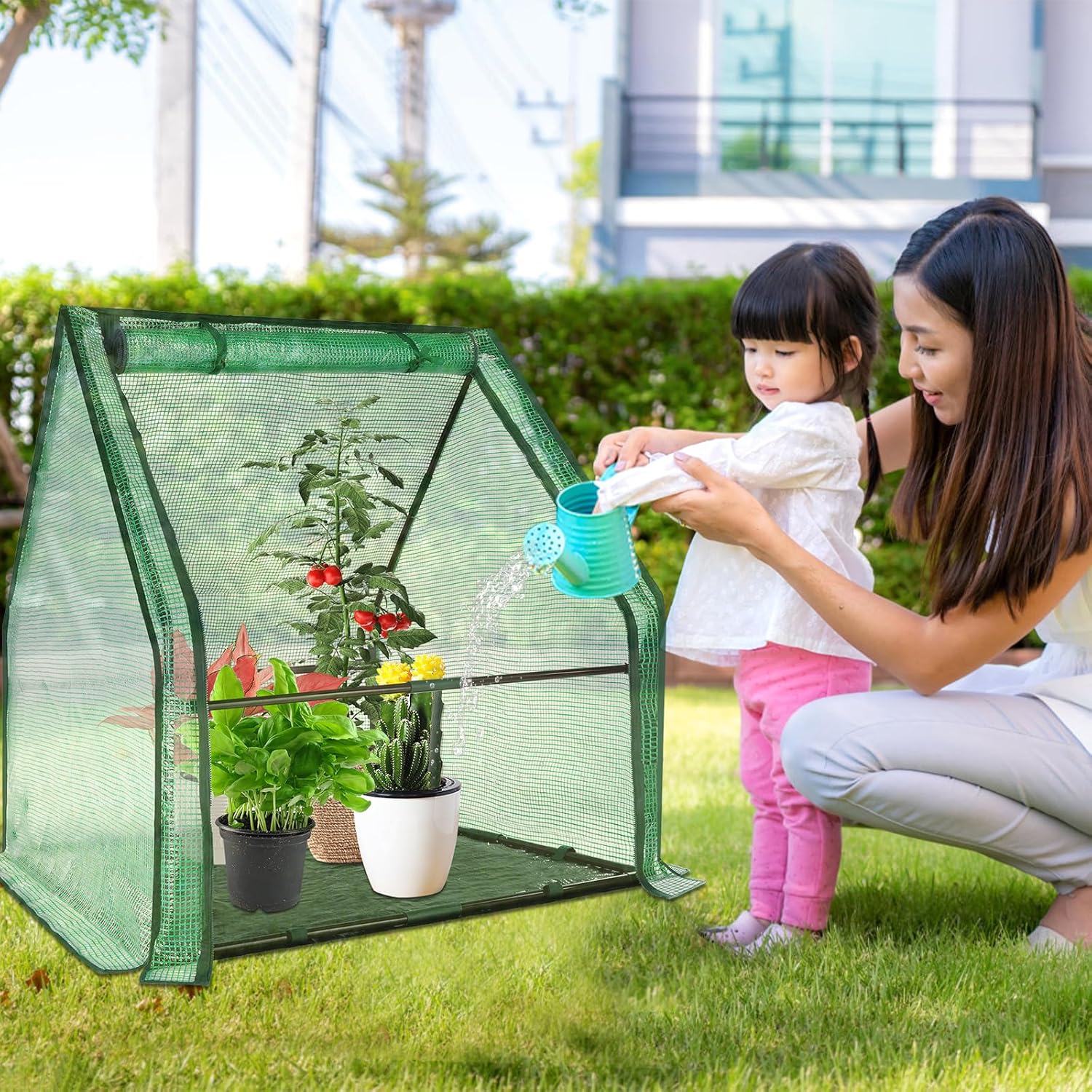 U'Artlines Portable Mini Greenhouse Small Green House with Waterproof Pad 36x36x42 Inch Plant Cover Tent for Garden Small Plants Indoor Outdoor, Green PE