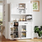 Gizoon 71" Kitchen Hutch with Storage Kitchen Pantry Cabinet with Doors and Shelves Coffee Bar Cabinet with Storage Farmhouse Pantry for Dining Room and Craft Room, White