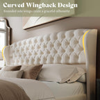 AMERLIFE Full/Queen Headboard Only, Velvet Upholstered Wingback, Cream