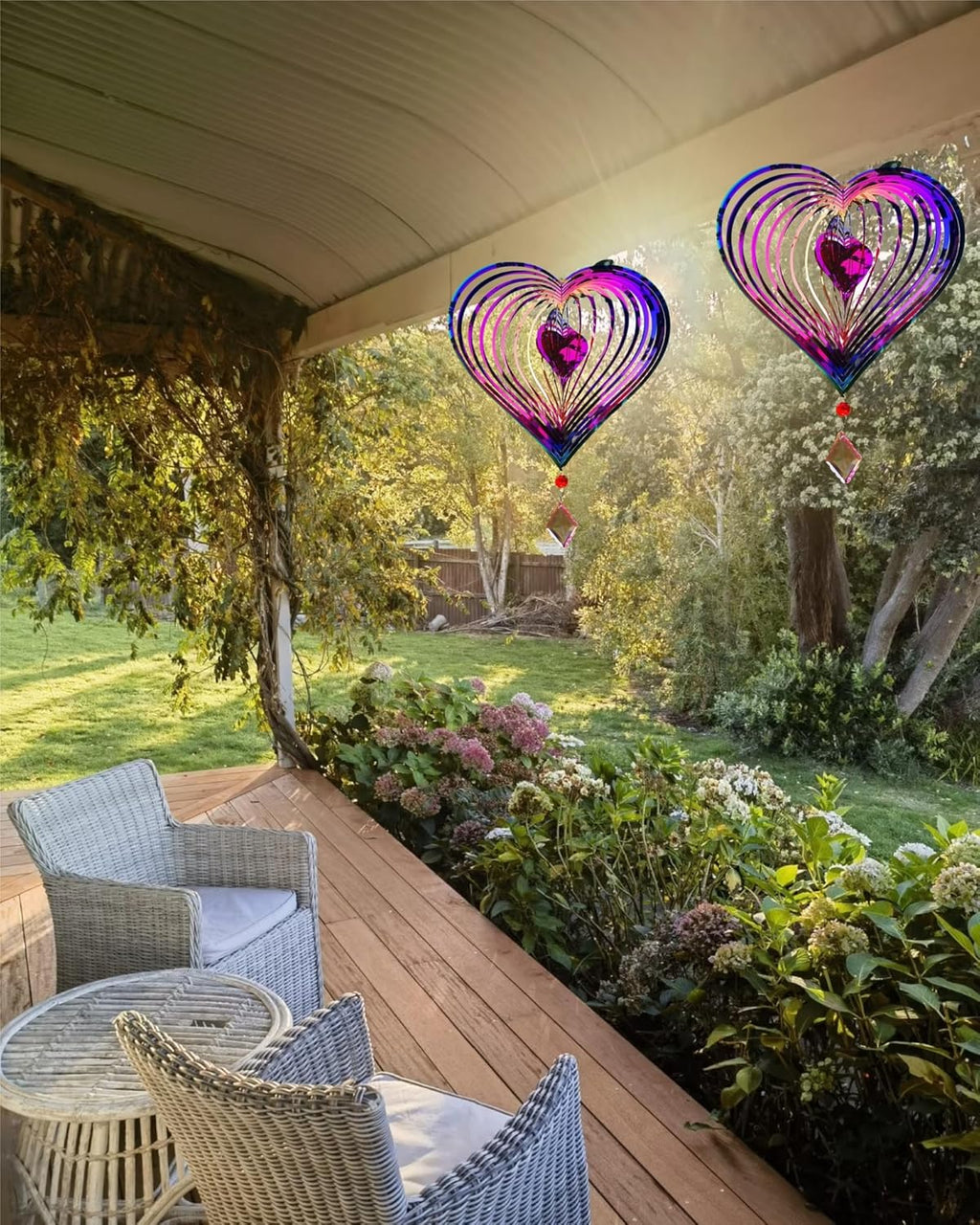 3D Heart Wind Spinner - Flowing Light Effect, Purple-Green Gradient Metal Spinner for Outdoor Garden Decor, Unique Gift for Mom & Women