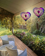 3D Heart Wind Spinner - Flowing Light Effect, Purple-Green Gradient Metal Spinner for Outdoor Garden Decor, Unique Gift for Mom & Women