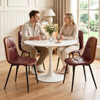Set of 4 Brown Dining Chairs – Modern Armless Kitchen & Dining Chairs, Faux Leather Upholstery, Ergonomic Backrest & Sturdy Metal Legs
