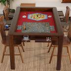 63" Solid Wood Board Game Table for Gaming/Dining, Removable Top | Gaming Table for 4–6 Players with 54" x 30.7" Play Area, Neoprene Play Mat, Leaf Storage Rack, 6 Cup Holders & Trays, Walnut