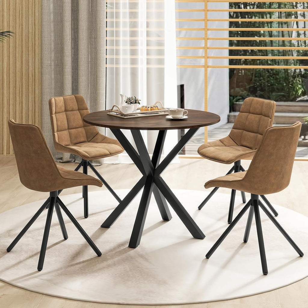 Tangkula 36" Round Dining Table, Mid-Century Modern Kitchen Table with Rubber Wood Legs, Vintage Table with Pedestal Base & Adjustable Foot Pads, Side Table for Home, Office, Bar (Rustic Brown+Black)