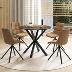 Tangkula 36" Round Dining Table, Mid-Century Modern Kitchen Table with Rubber Wood Legs, Vintage Table with Pedestal Base & Adjustable Foot Pads, Side Table for Home, Office, Bar (Rustic Brown+Black)