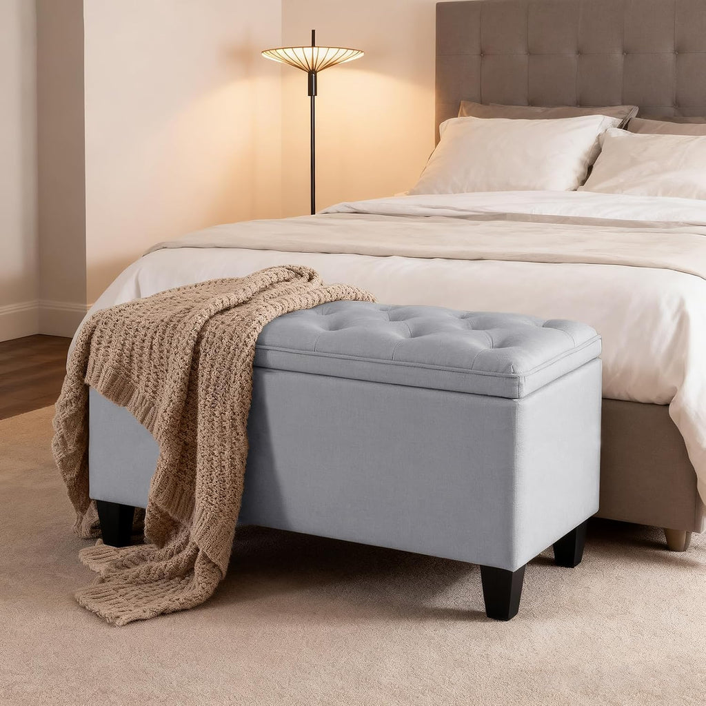 DUMOS Storage Ottoman Bench, Foot Rest with Legs, 16 x 40 x 18 Inches, End of Bed Bench, Storage Chest for Living Room,Bedroom, Entryway, Home Decor, Light Gray