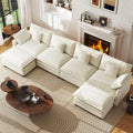 WorthFurni 146" Oversized Modular Sectional Sofa, U Shaped Cloud Couch Set, 4-Seater Comfy Chenille Couches with 2 Movable Ottomans, DIY Combination for Living Room (Beige)